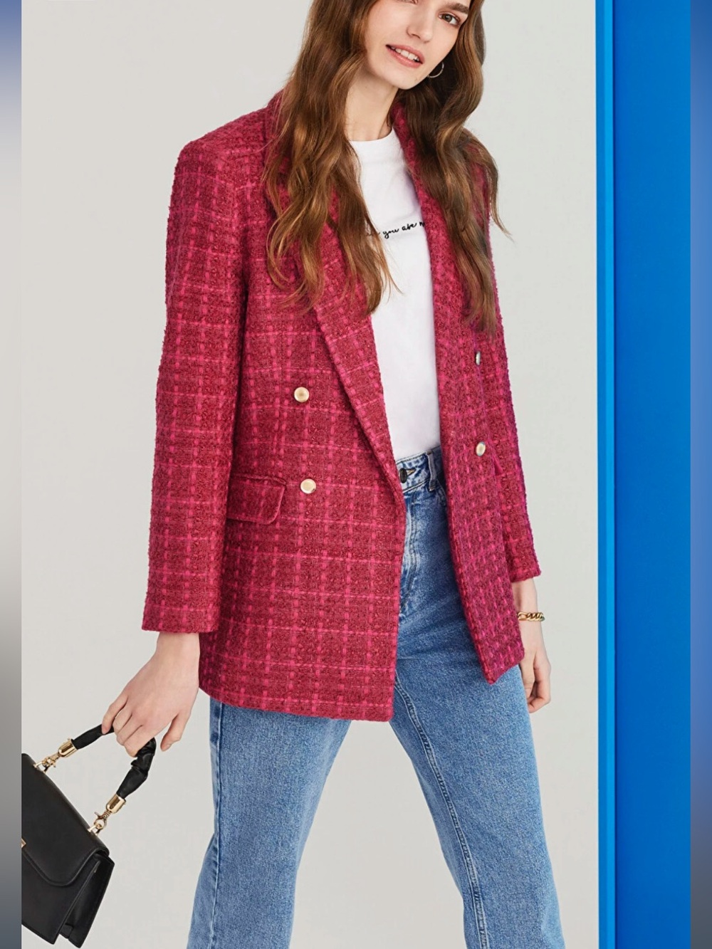 Nordstrom: PLM Red Tweed Double-Breasted Blazer